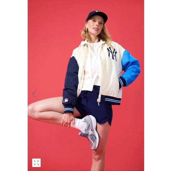 Terez YANKEES bomber jacket in Blue and Sugar Swizzle NY women’s S Small NEW NWT